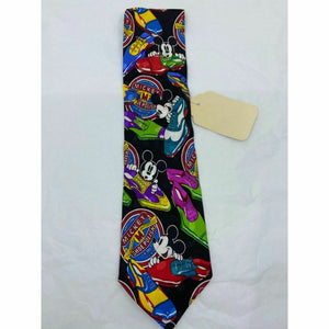 New! MICKEY MOUSE Disney Neck Tie Black Multicolor 100% Silk Handmade