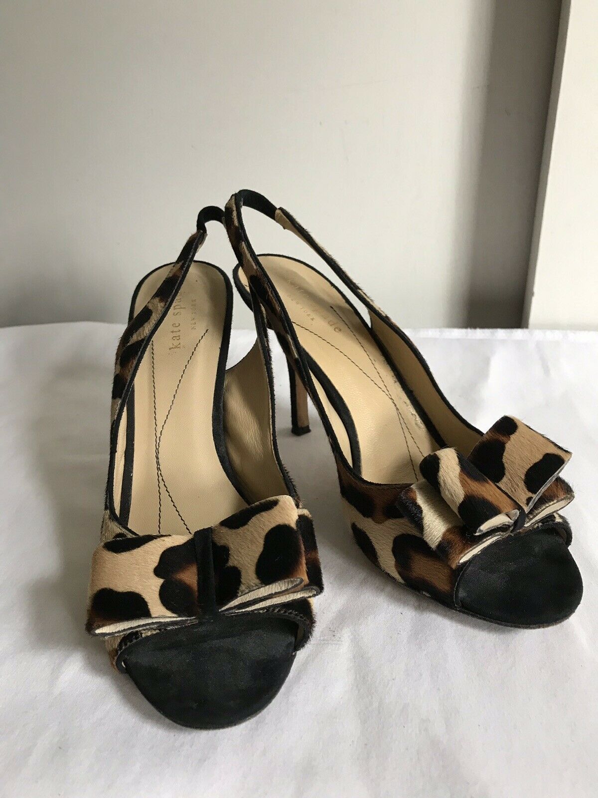 KATE SPADE calf Hair Animal Leopard Print Peeptoe Slingback Platform heels 7.5
