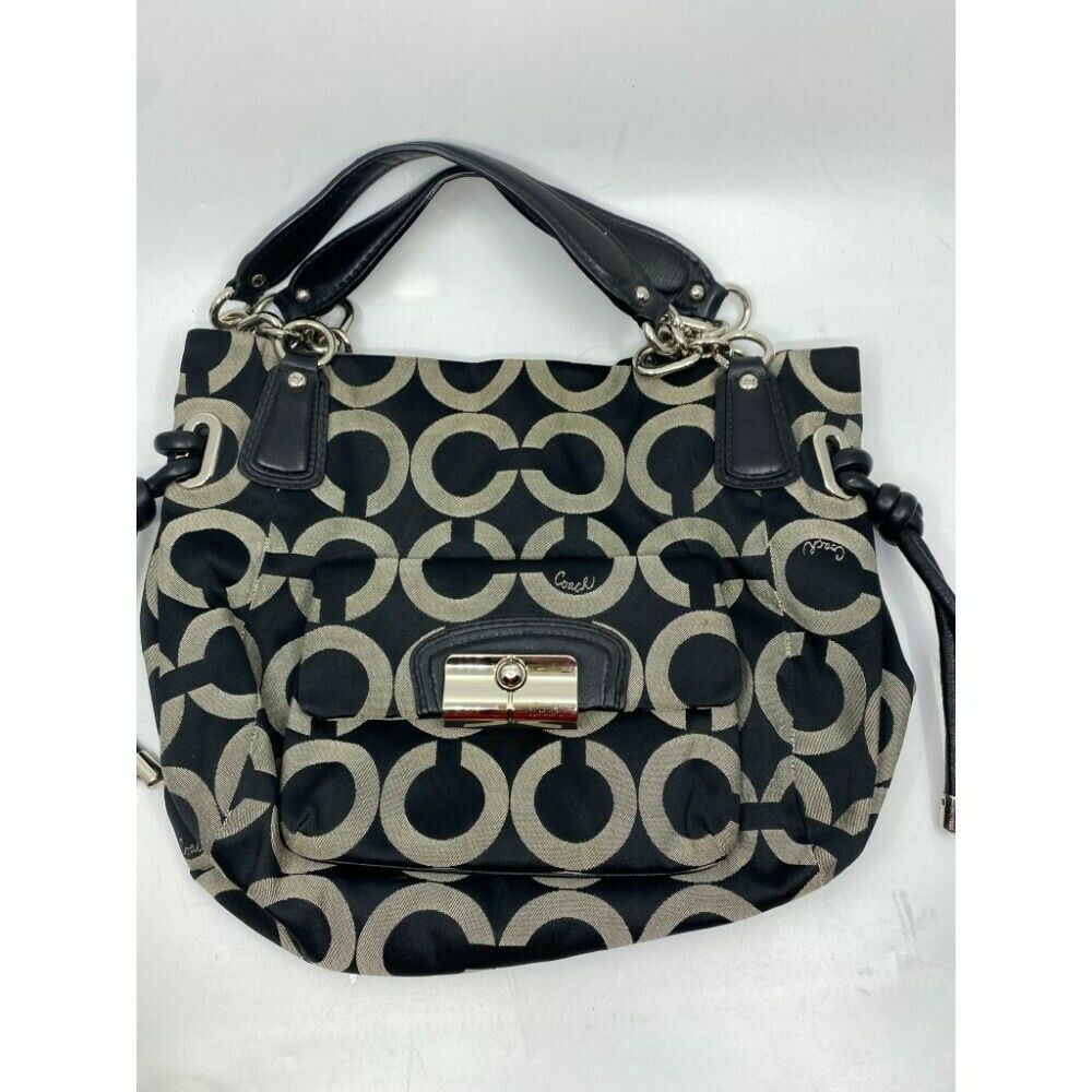 Coach Women's Large Black Tan Fabric Tote Bag