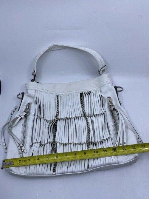 b makowsky zipper front large white leather shoulder bag