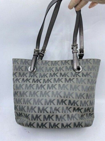 michael kors bag all over logo medium gray silver jacquard fabric tote
