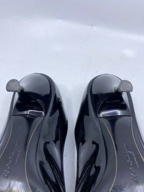 Salvatore Ferragamo Black Ribes Open Toe Bow Pumps Size Us