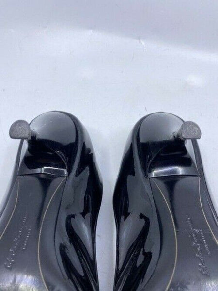 Salvatore Ferragamo Black Ribes Open Toe Bow Pumps Size Us