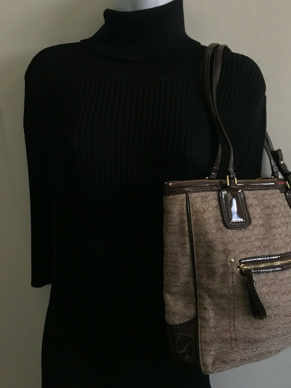 COACH Medium Interwoven Jacquard Bag - Tan