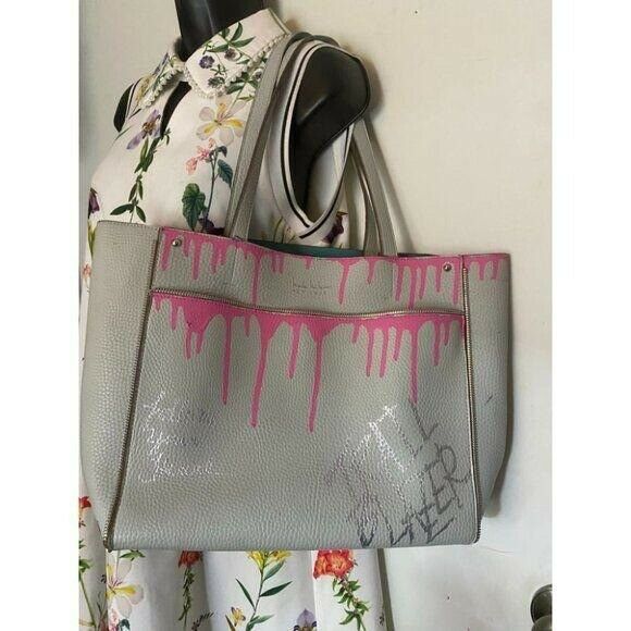 hicole hiller Leather Handbag Graffiti Gray Pink