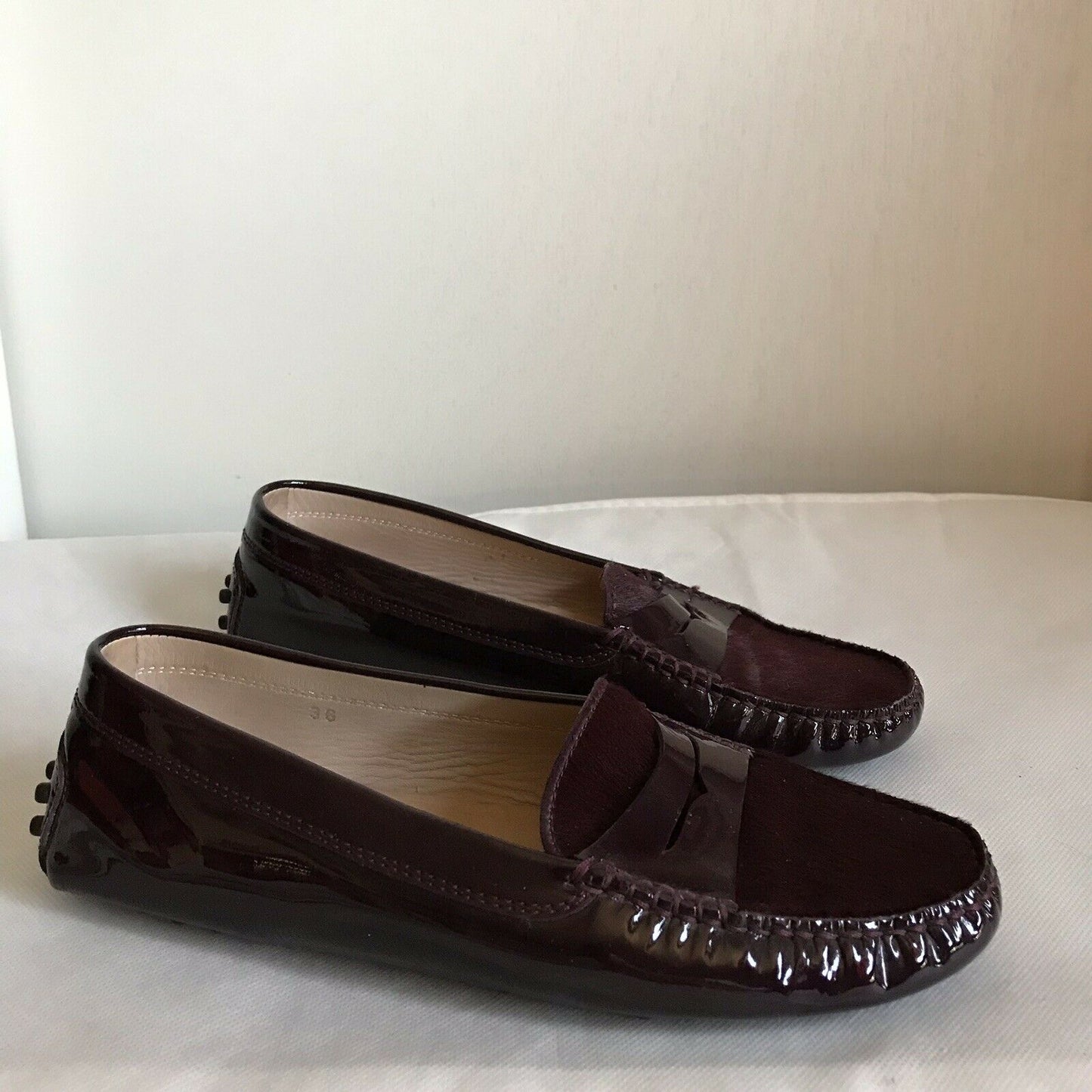 TOD’s Burgundy Pony Hair And Patent Loafers Size 36