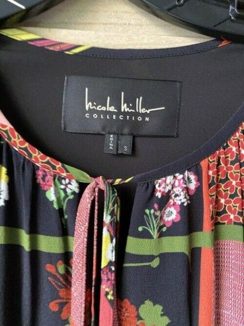 Nicole Miller Black Red Pink New Floral Msrp Short Casual Dress