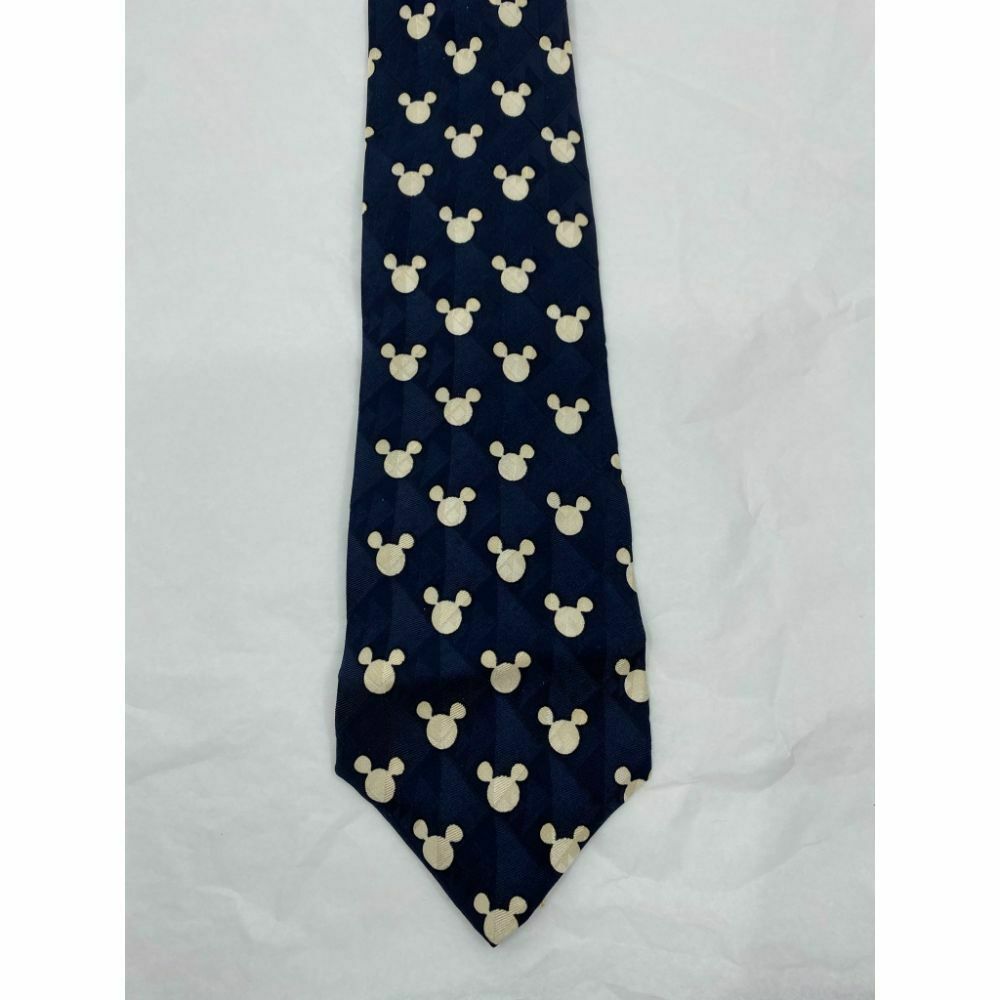 New! MICKEY MOUSE Disney Neck Tie Blue Cream 100% Silk Handmade