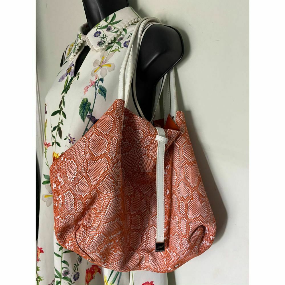 695 Tiffany and Co. Reversible Large Tote Bag Orange Suede and Snake Print Design