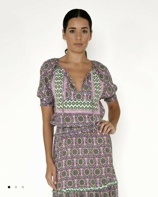 Nicole Miller Multicolor New Peasant Small Msrp Short Casual Dress