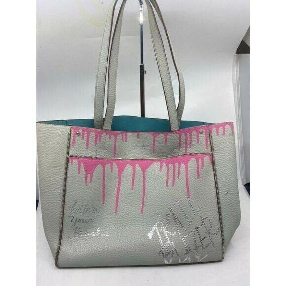 hicole hiller Leather Handbag Graffiti Gray Pink