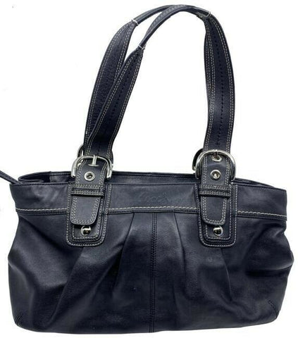 coach large black leather shoulder bag
