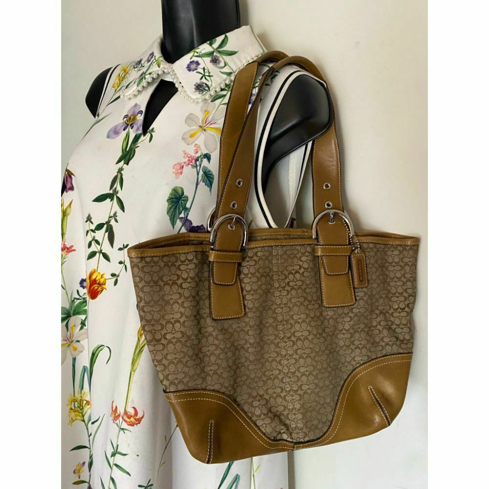 Coach Women's Brown Tan Medium Fabric Tote Bag