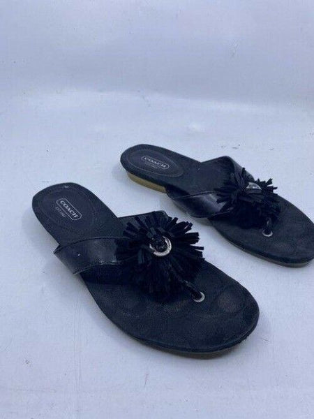 Coach Black Poppy Tassle Poof Gel Sandals Size Us