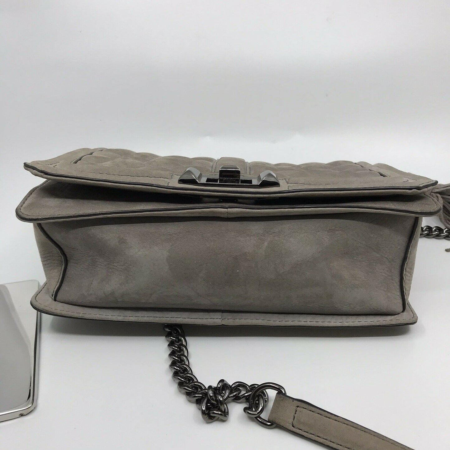 REBECCA MINKOFF Grey Suede Crossbody Chevron bag