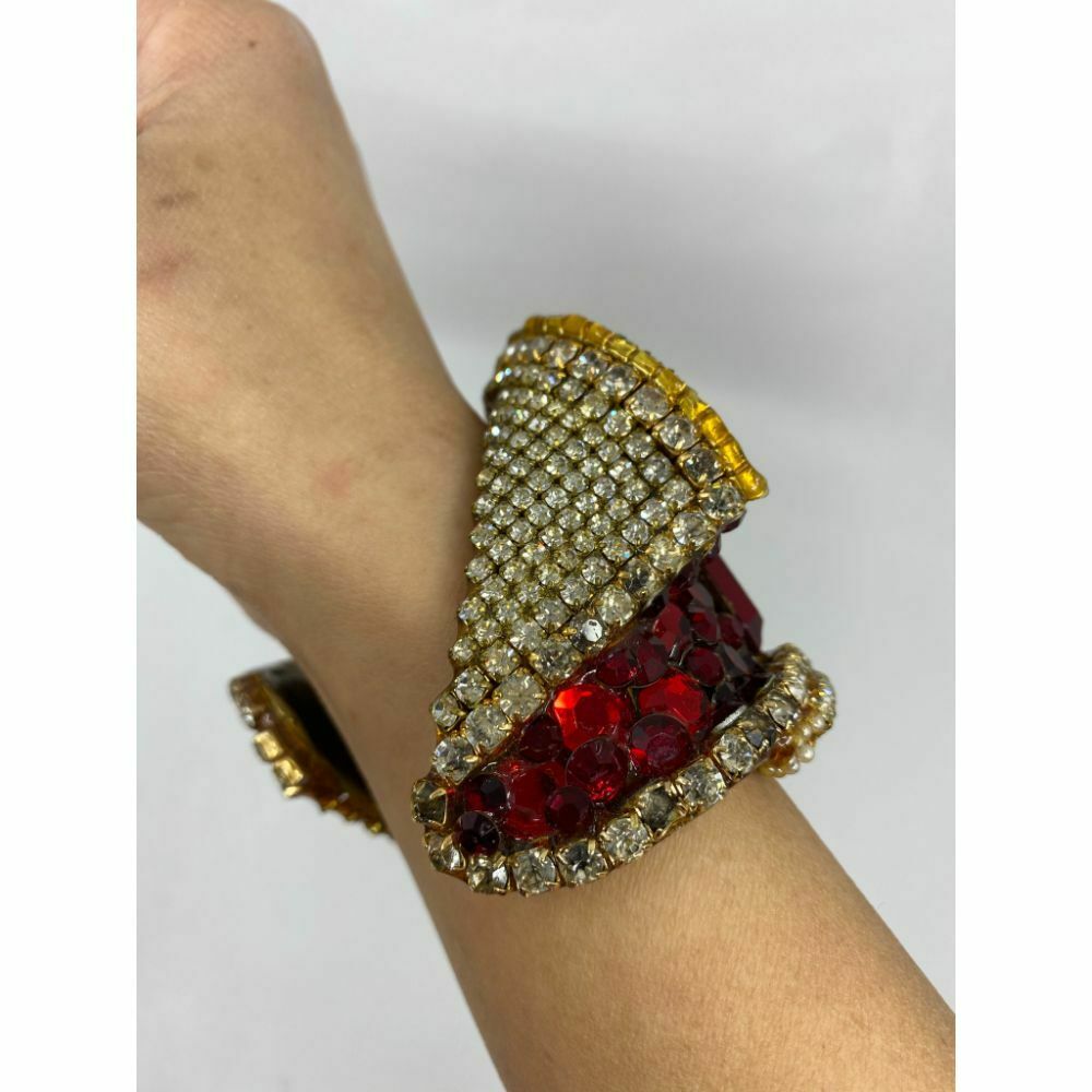 Rare! WENDY GELL Signed 1983 Red Be jewelled Cuff Bracelet