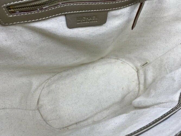 michael kors shopping xl w w leather trim gray beige woven tote