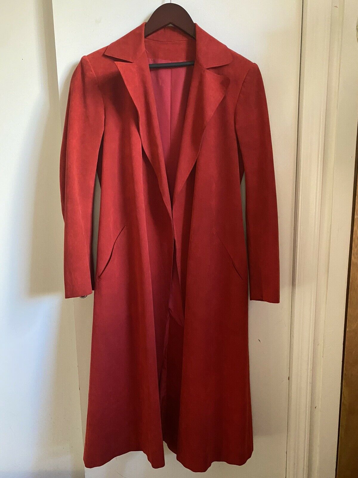 No brand Tailored Suede Red Long Coat Size Small