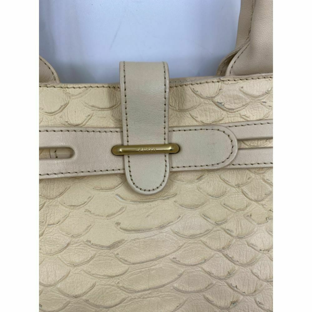 FURLA Croc Embossed Beige Leather Handbag Excellent!
