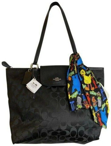 coach bag w w add on sesame street tie accesory black fabric tote