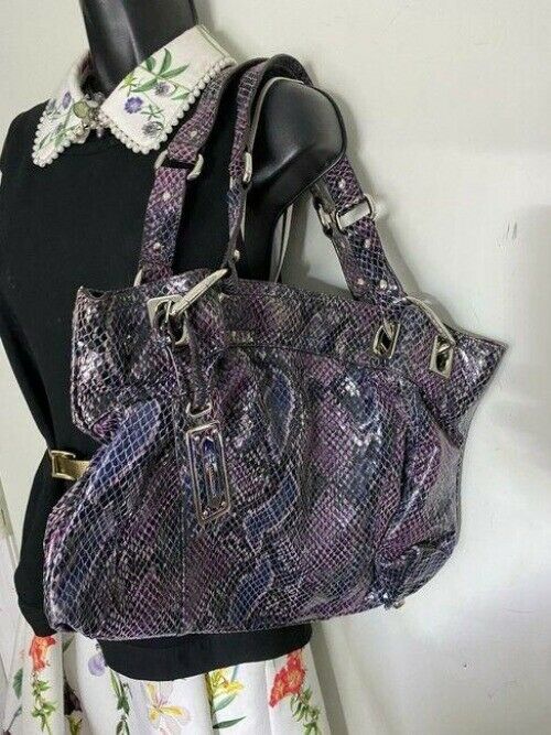 b makowsky snakeskin large purple black leather shoulder bag