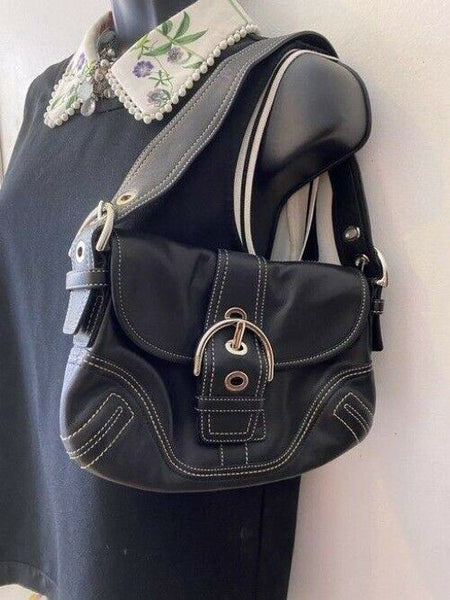coach small handbag black leather tote