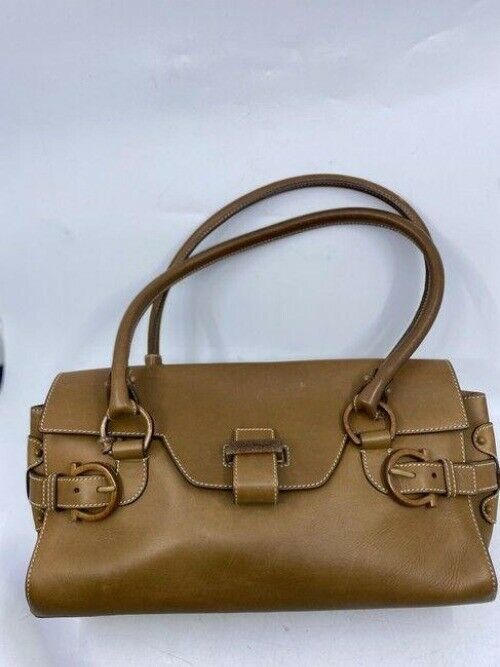 salvatore ferragamo vintage tan leather shoulder bag