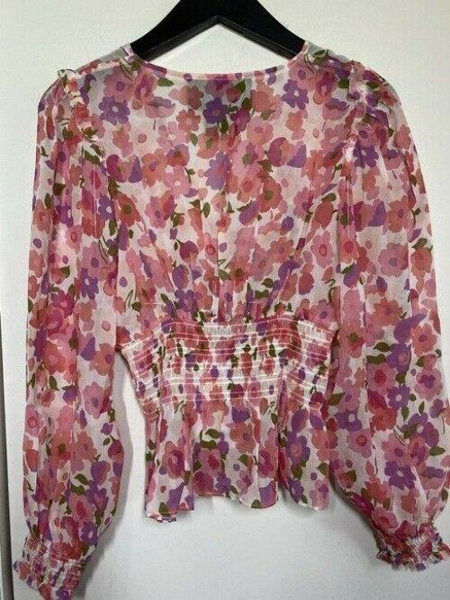 nicole miller multicolor new ls floral msrp sample small blouse