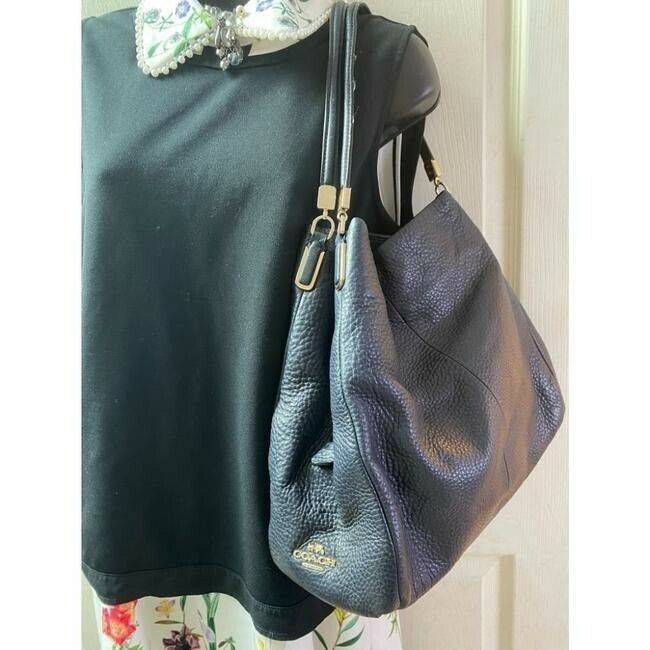 coach large eddie triple compartment navy leather shoulder bag