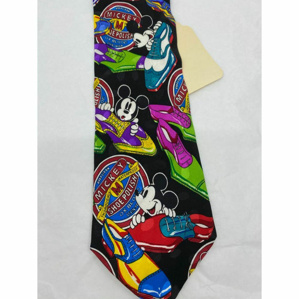 New! MICKEY MOUSE Disney Neck Tie Black Multicolor 100% Silk Handmade