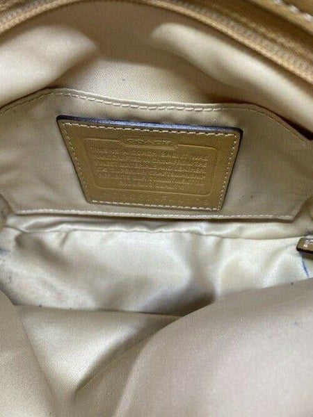 coach mini bag tan silver fabric tote