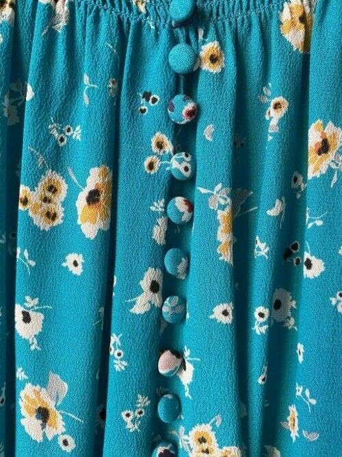 Nicole Miller Sky Blue New Floral Smocking Small Msrp Mid Length Short Casual Dr