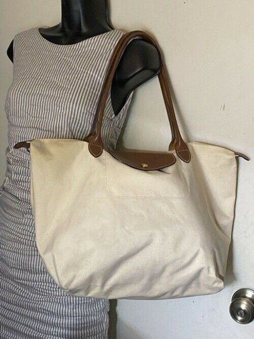 Longchamp Shopping Off White Brown Tote