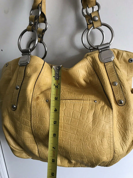 B Makowsky XLarge Yellow Leather Handbag With Silver O Ring Detail