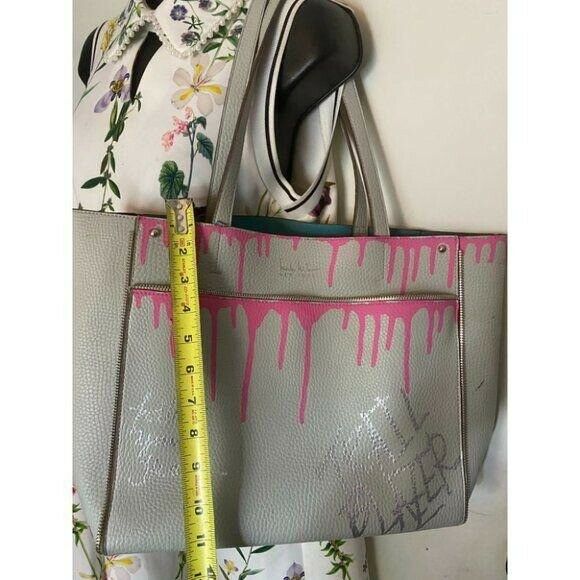 hicole hiller Leather Handbag Graffiti Gray Pink