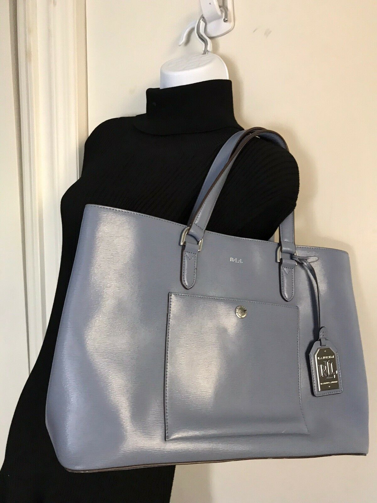 RALPH LAUREN BLUE Large  Leather Tote