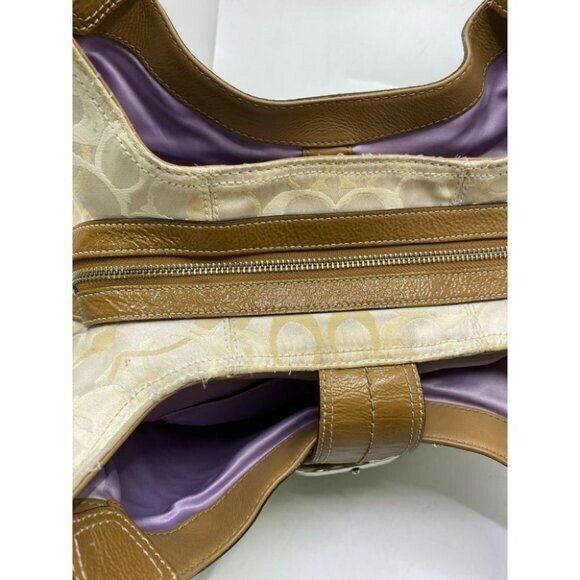 COACH Large White Tan Jacquard Fabric Tote Bag