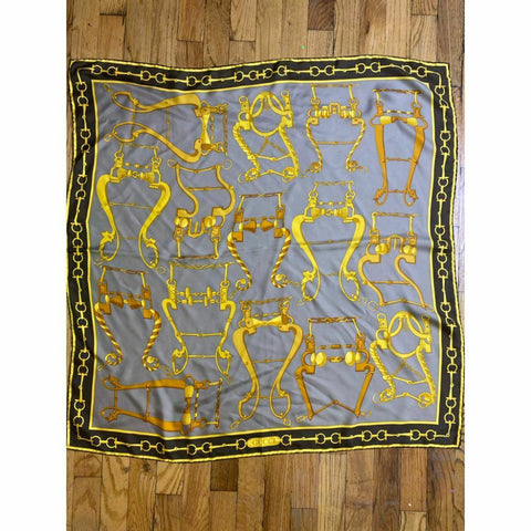 GUCCI Silk Scarf Gray Yellow Brown Msrp 550