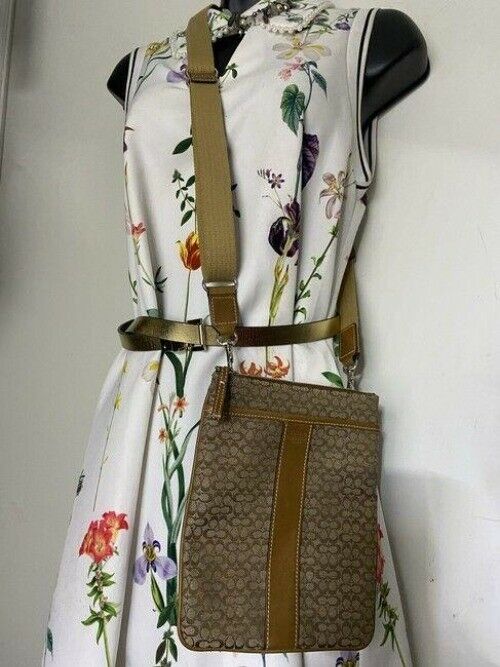 coach small tan beige fabric cross body bag