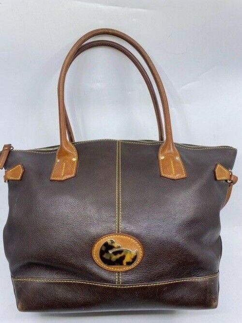 dooney and bourke large brown leather shoulder bag
