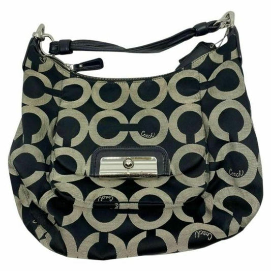 COACH Medium/Large Jacquard Fabric Signature Black Beige Tote Bag
