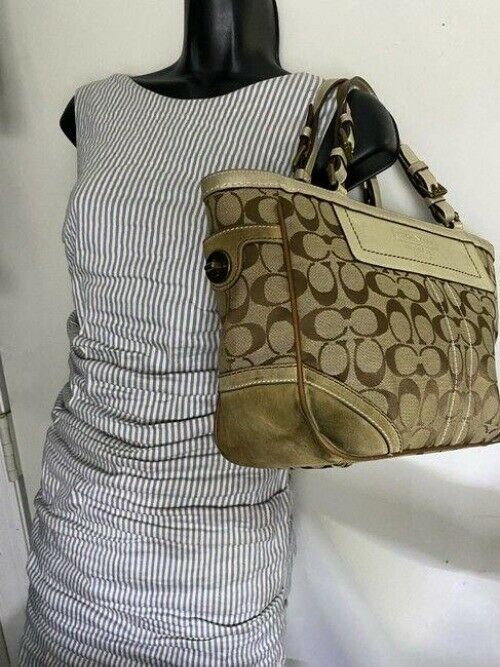 Coach Shoulder Bag Medium Msrp Beige Brown Jacquard Fabric Tote