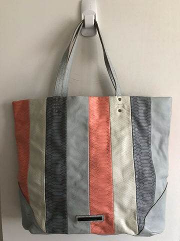 RACHEL ROY Extra Large Faux Leather Blue/Grey/Coral Tote