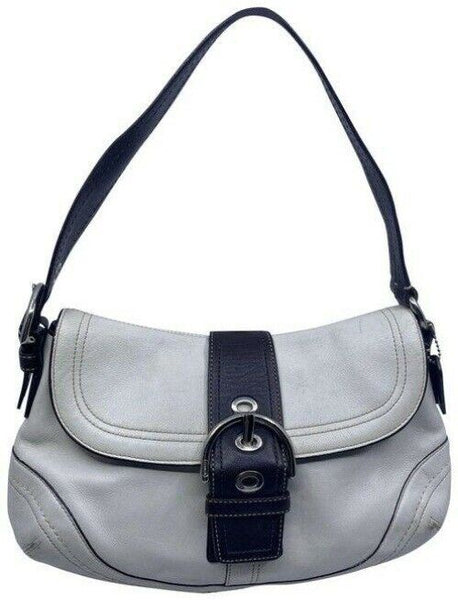 coach medium bag handbag white black leather shoulder bag