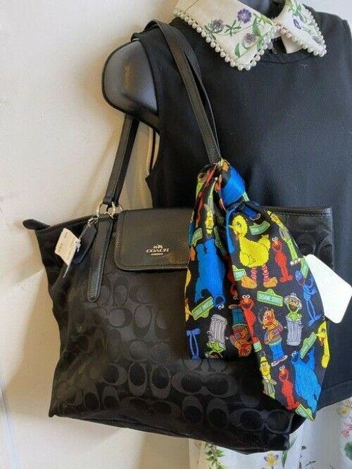 coach bag w w add on sesame street tie accesory black fabric tote