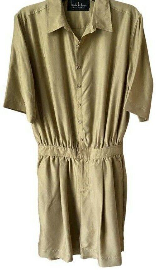 Nicole Miller tan new silk collar size small MSRP romper jumpsuit