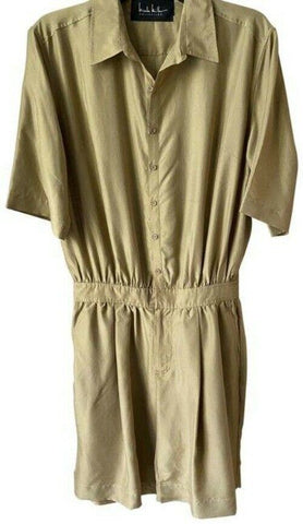 Nicole Miller tan new silk collar size small MSRP romper jumpsuit