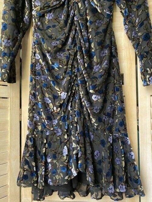 Nicole Miller Gray Blue Gold Floral Msrp Mid Length Short Casual Dress