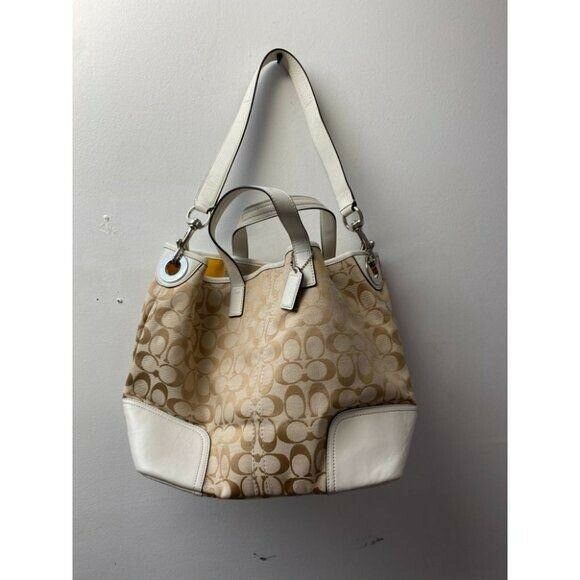 NWT Coach Tan White Fabric Tote Bag MSRP $328