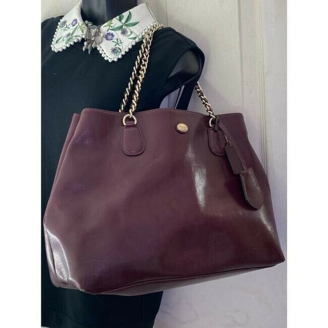 COACH XL Burgundy Leather Shopping Tote Bag